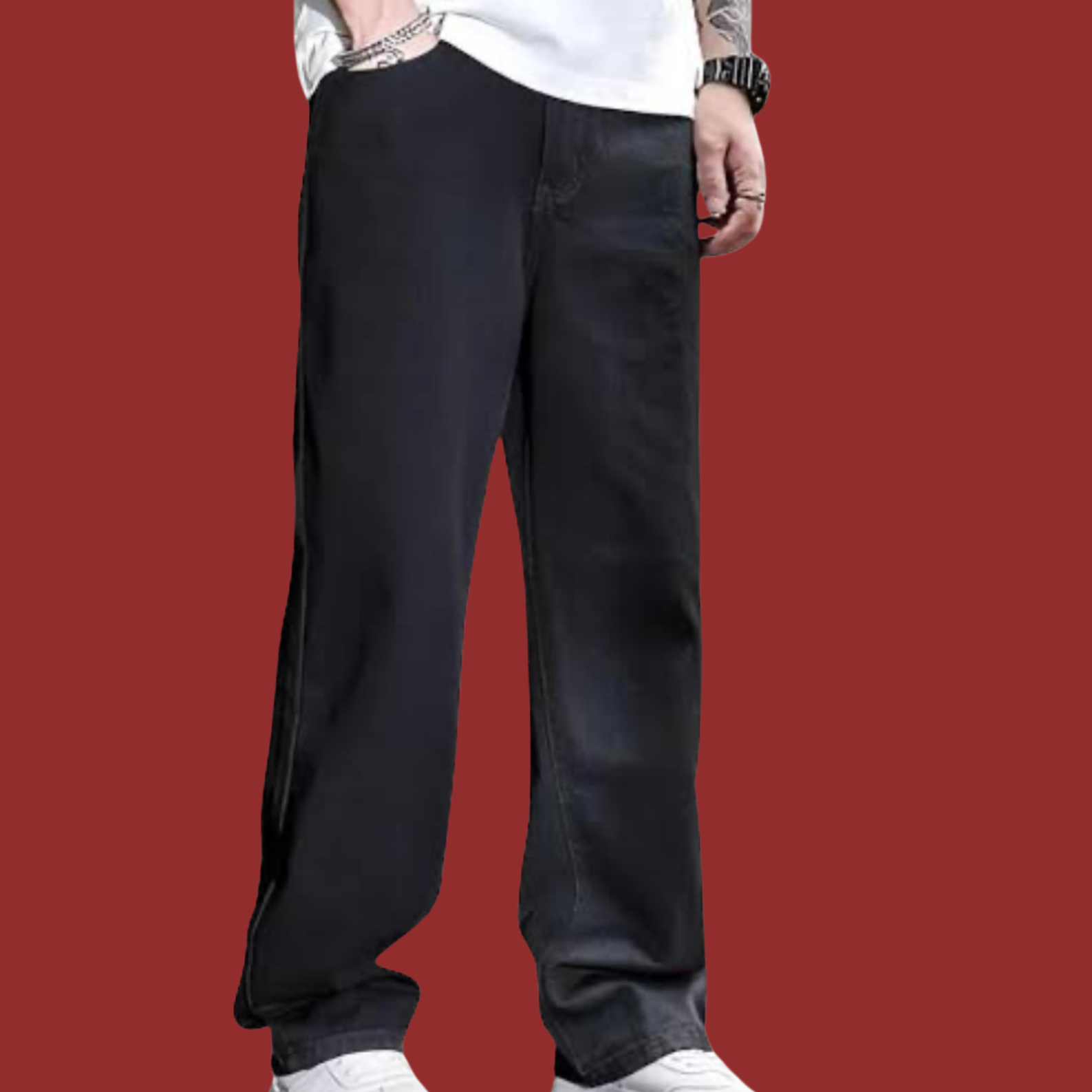 Baggy Fit Plain Denim Jeans