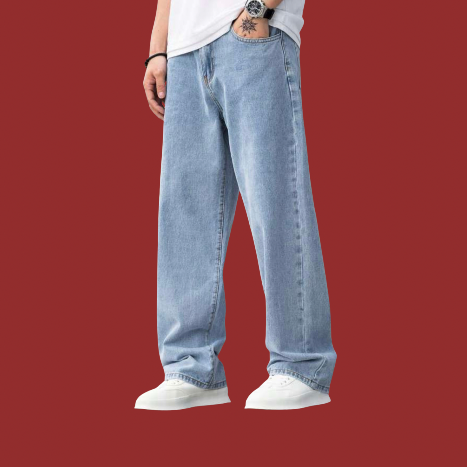 Baggy Fit Plain Denim Jeans