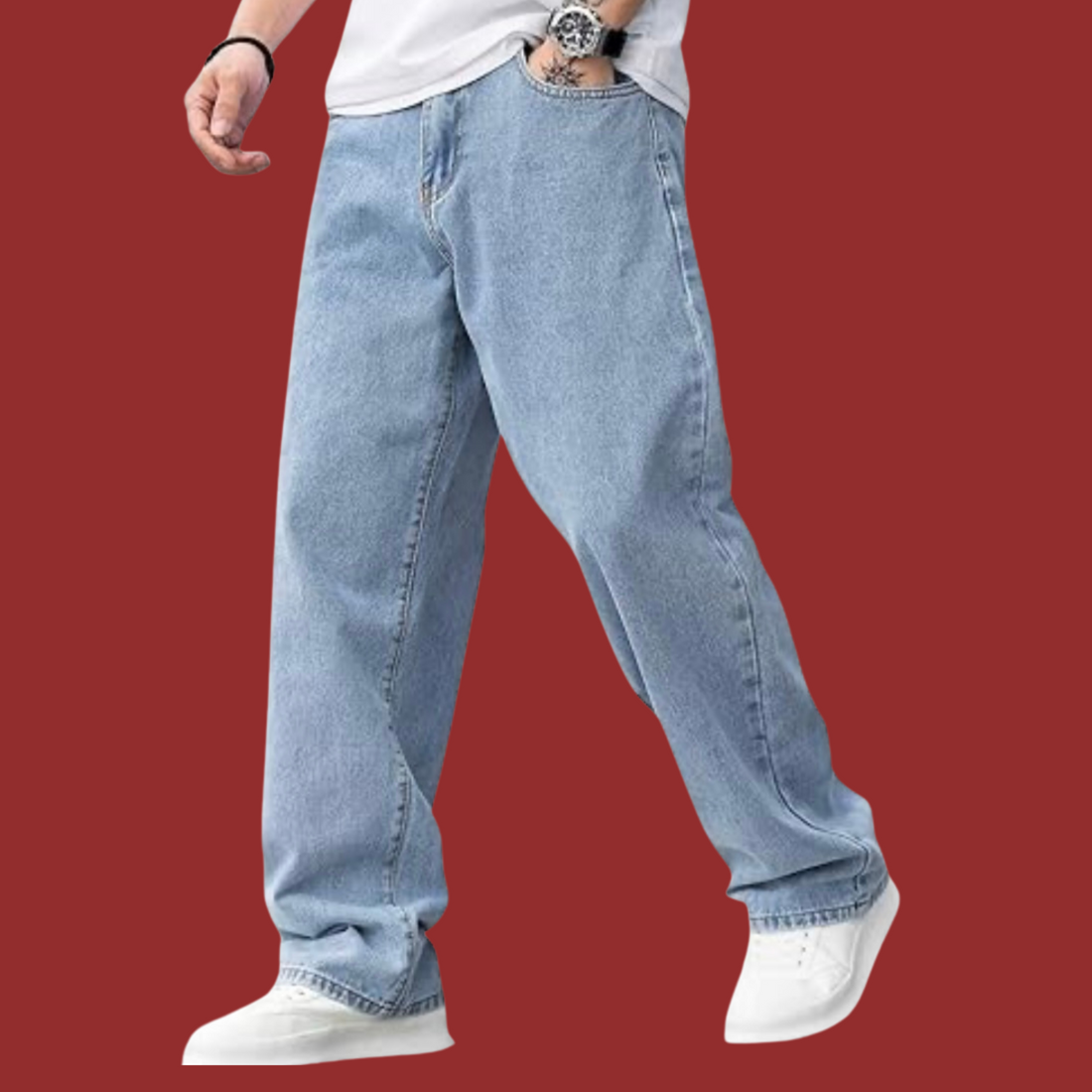 Baggy Fit Plain Denim Jeans